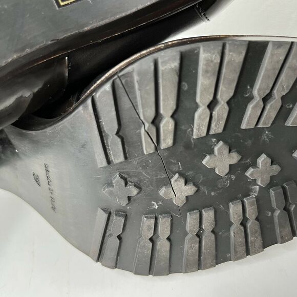 NavyBoot Dark Brown Italian Leather Chunky Heel Loafer Pumps size 37 (6.5) - Picture 8 of 8